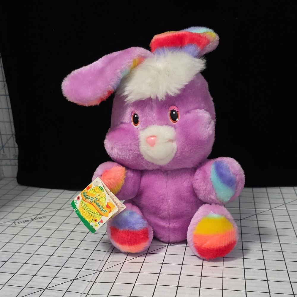 Plush Rainbow Bunny Lavender Smiling Rabbit By Animal Toy,‎ 1984 Vintage